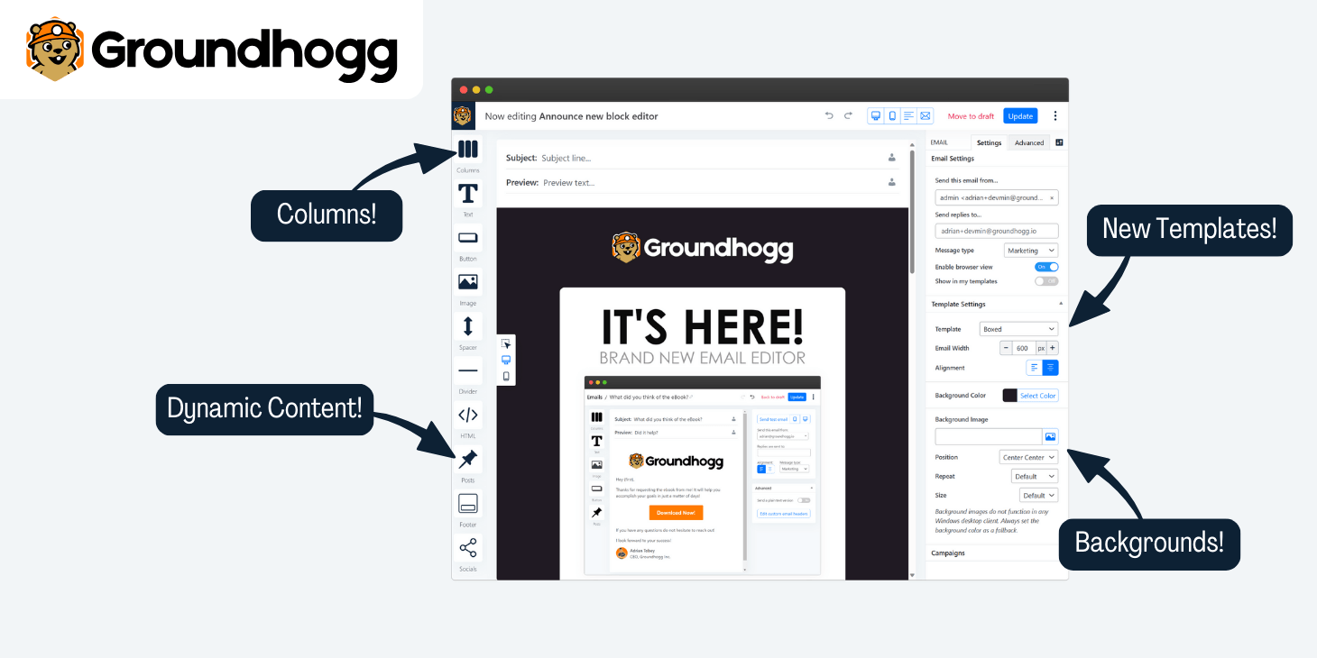 Groundhogg 3.0: Columns, conditional content, socials, and more!