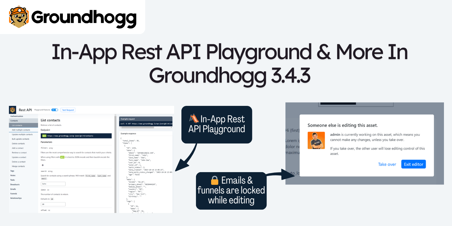 In-App Rest API Playground & More In Groundhogg 3.4.3