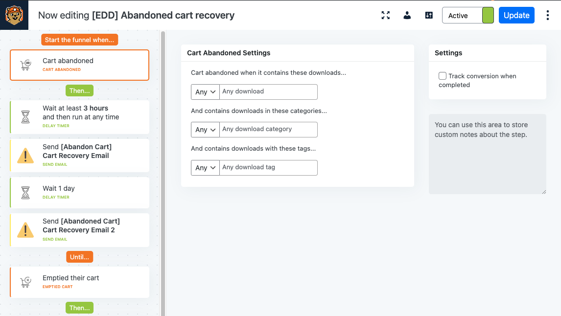 Abandoned cart recovery funnel